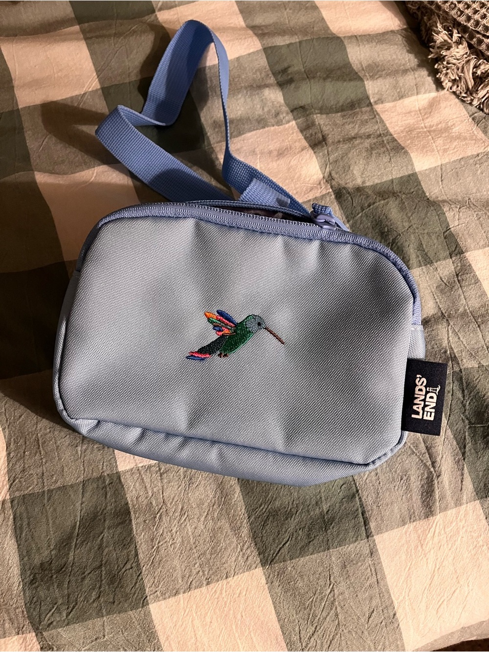 Light blue hummingbird cross body